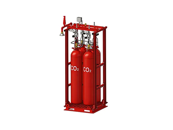 CO₂ fire suppression system on white background